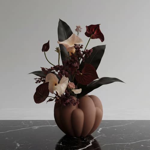 Vase Bloom Mini / Ø 35 x H 27 cm - 101 COPENHAGEN - Amande - Béton fibré, Céramique