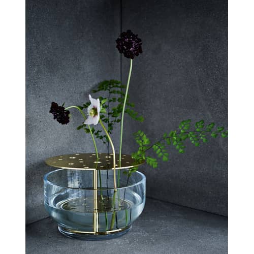 Vase Ikebana Large métal verre or transparent /By Jaime Hayon - H 15,5 cm - Fritz Hansen - Large / Laiton - Laiton, Verre soufflé bouche