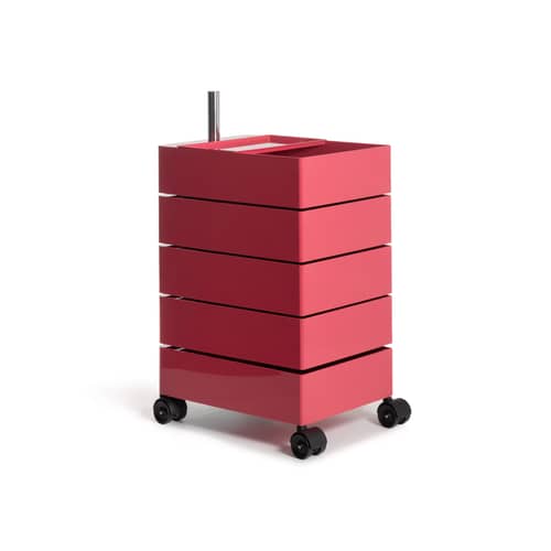 Caisson à roulettes 360° rouge / 5 tiroirs - 35 x 46 cm x H 60 cm - Magis - Rouge magenta - ABS, Acier inoxydable