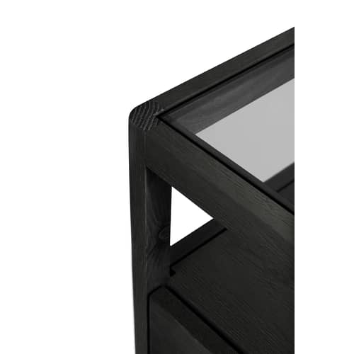 Spindle Bedside table wood black / Solid oak & glass - 1 drawer - Ethnicraft - Black oak - Tinted oak wood
