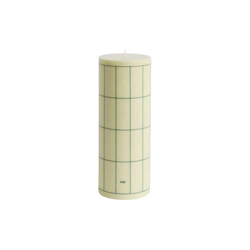 Column Block candle wax green / Ø 9 x H 25 cm - Hay - Off white with green checks - Oil, Stearin