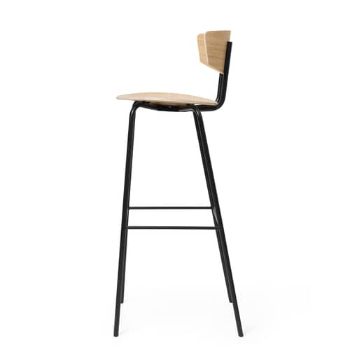 Chaise de bar Herman / H 76 cm - Ferm Living - Chêne blanchi (assise bois) - Acier, Contreplaqué de chêne FSC