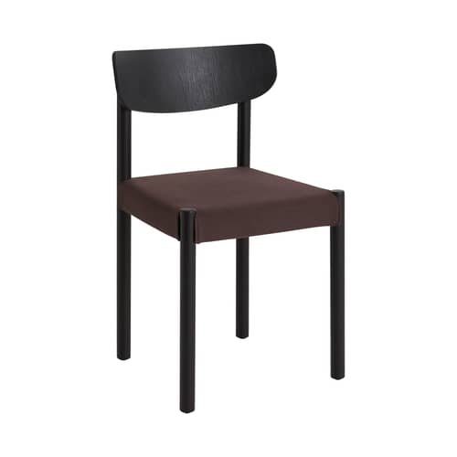 Chaise rembourrée Pack 11 / Dossier contreplaqué - Hay - Tissu prune foncé (Steelcut 695) / Noir - Chêne laqué, Mousse, Tissu