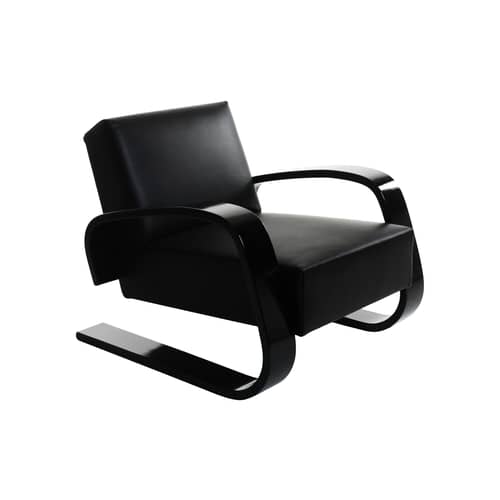 Fauteuil rembourré 400 Tank / Alvar Aalto, 1936 - ARTEK - Cuir noir / Structure noire - Cuir, Lamellé-collé de bouleau, Mousse