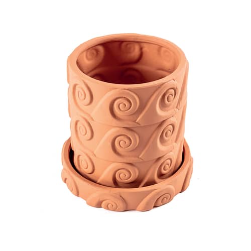 Magna Graecia - Onda Flowerpot ceramic orange / Onda - With saucer / Ø 24 x H 23 cm - Seletti - H 23 cm / Onda - Terracotta