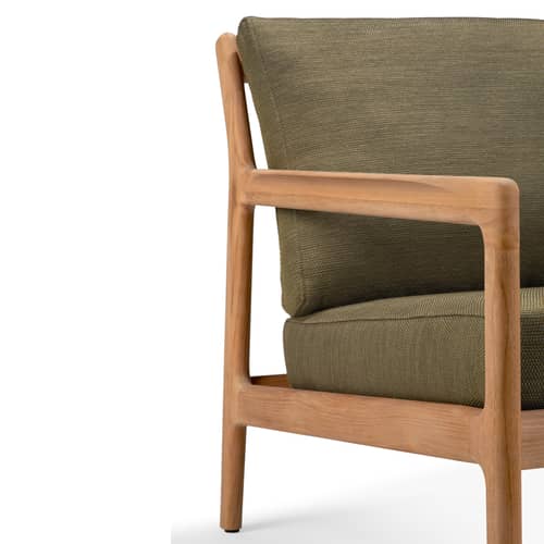 Gepolsterter Sessel Jack Outdoor textil holz grün / Teakholz - Ethnicraft - Grün - Massives Teakholz, Polypropylen-Stoff, Schaumstoff