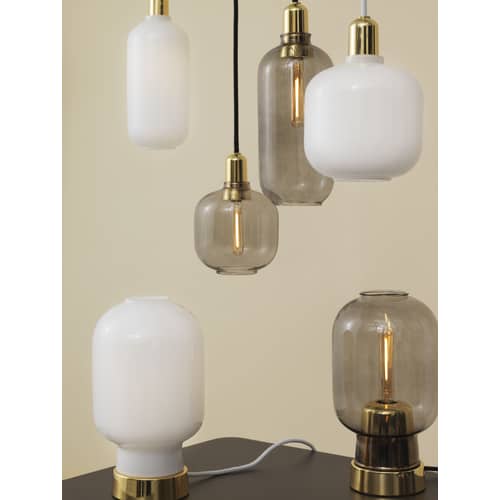 Amp Large Pendant glass grey gold / Ø 11.2 x H 26 cm - Glass & brass - Normann Copenhagen - Smoked grey / Brass - Brass, Glass
