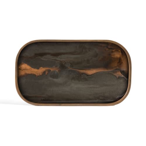 Plateau Organic verre marron / 42 x 24 cm - peint main - Ethnicraft - Bronze / Bois foncé - Bois, Verre sérigraphié