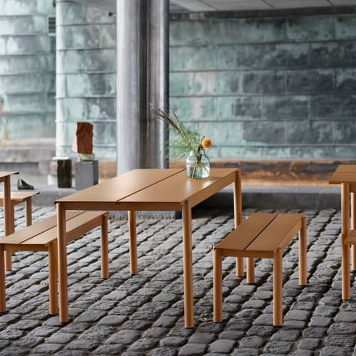 rechteckiger Tisch Linear metall braun beige / Stahl - 220 x 90 cm - Muuto - Karamell - Pulverbeschichteter Stahl