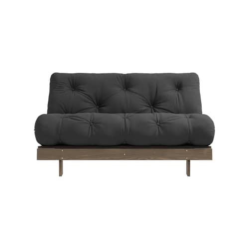 Schlafcouch Roots holz grau / B 140 cm - 3 Positionen / Struktur Braun - KARUP DESIGN - Dunkelgrau 734 / Holz dunkelbraun - FSC-zertifizierte, lackierte Massivkiefer, Gewebe, Recycelte Mischfasern, Schaumstoff