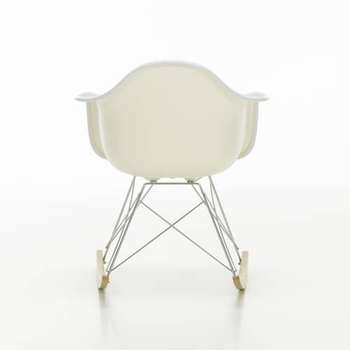 Schaukelstuhl RAR - Eames Plastic Armchair textil weiß grau / (1950) - Vollpolsterung - Vitra - Stoff grau & Sitzschale weiß / helles Holz - Gewebe, Massivahorn, Polypropylen, Polyurethan-Schaum, Stahl