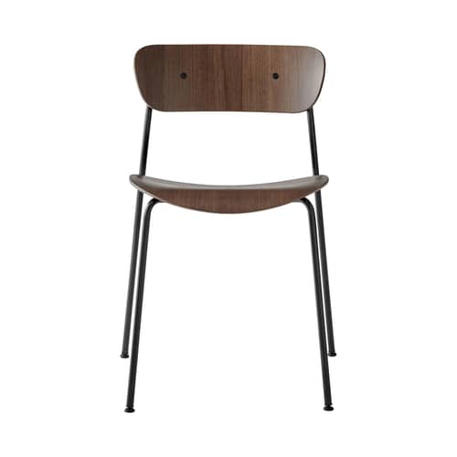 Pavilion AV1 Stacking chair natural wood / Lacquered wood - &tradition - Lacquered walnut - Steel, Walnut veneer
