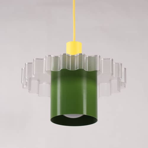 Suspension Gigi n°1 / Ø 28 x H 21 cm - Plastique recyclé / Fabriqué en France - Warren & Laetitia - Câble jaune / Kaki / Blanc - Bioplastique, Plastique recyclé