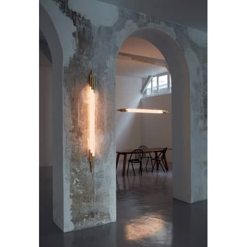 Suspension ORG Horizontal Large verre blanc / LED - L 200 cm - DCW éditions - Laiton & blanc - Aluminium anodisé, Verre opalin
