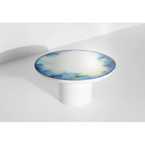 Table basse Francis Large métal / Ø 75 x H 36 cm - Miroir / Constance Guisset, 2019 - Petite Friture - Blanc / Miroir coloré - Acier peint, Verre sécurit