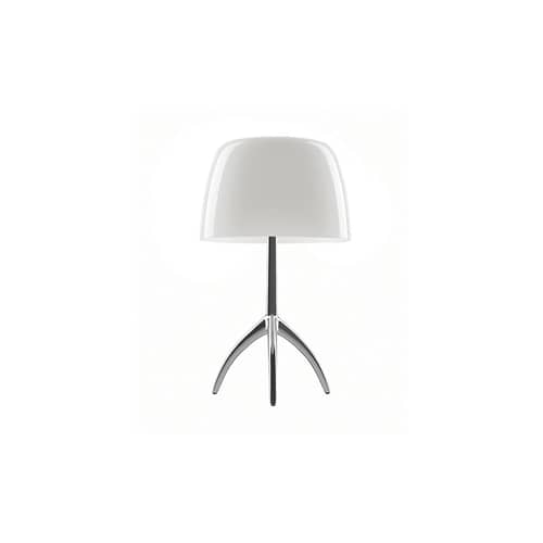 Lumière Piccola Table lamp metal glass white H 35 cm - Foscarini - Warm white / Aluminium leg - Blown glass, Polished aluminium