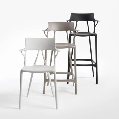 Tabouret de bar A.I plastique gris / 65 cm - Conçu par intelligence artificielle - Recyclé / Seconde vie - Kartell - Gris - Technopolymère thermoplastique recyclé
