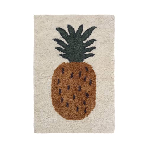 Tappeto Fruiticana - Ananas tessuto giallo verde beige / Large - Tessuto a mano - Ferm Living - Ananas - Cotone, Lana