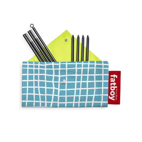 Tente de plage Miasun tissu bleu / Pliable & nomade - 150 x 220 cm - Fatboy - Venice / Carreaux bleus - Aluminium, Coton