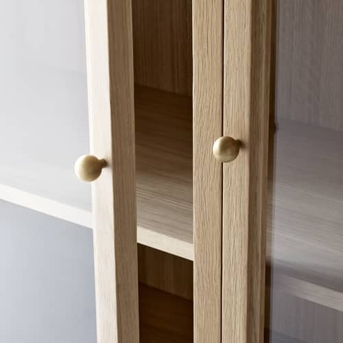 Vaisselier Trace Double SC88 bois naturel / L 120 x H 192 cm - &tradition - Chêne naturel - Chêne massif, Laiton massif, Placage chêne