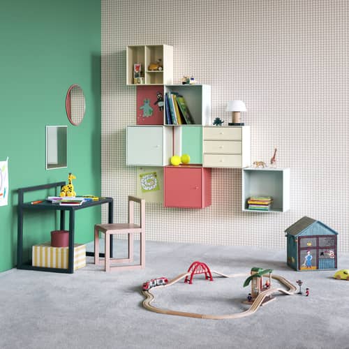 Rangement mural Montana Mini 1007 bois rose / 3 tiroirs - 35 x 35 x P 25 cm / Seconde vie - MONTANA - Rhubarb 151 - MDF laqué