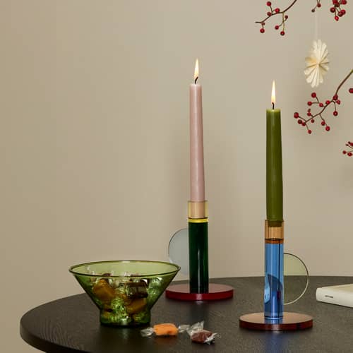 Astro Candle stick glass green - HÜBSCH - Green - Cristal