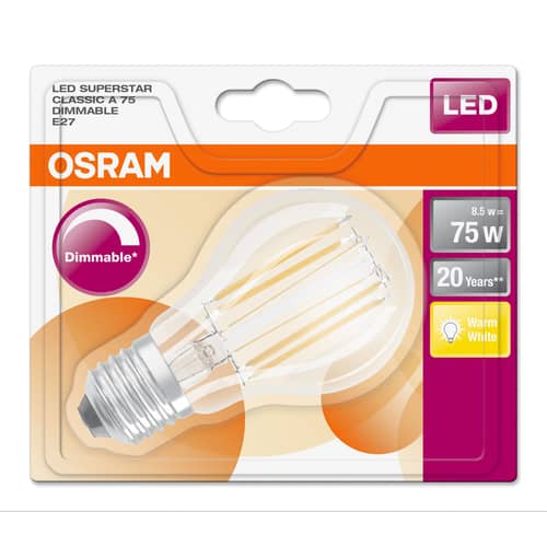 Dimmbare E27 LED-Lampe Classique A60 glas transparent Clear / 7,8 W (= 75 W) – Warmweiß - Osram - 75W (7,8W LED) / Transparent - Glas