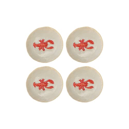 Glasteller Hadden keramik rot / 4er-Set – Ø 13 cm - Bloomingville - Roter Hummer - emaillierter Sandstein
