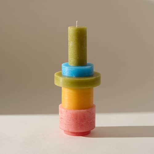Kerze Candl Stack 03 wachs bunt / 5 stapelbare Module - Verbrennung 80 Stunden - STAN EDITIONS - Rosa & Gelb - Paraffin