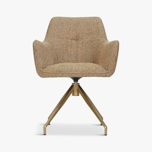 Drehsessel Kingscross textil gelb - NV GALLERY - Gelb / Messing Gebürstet - High Density-Schaum, rostfreier Stahl, Tissu Tweed