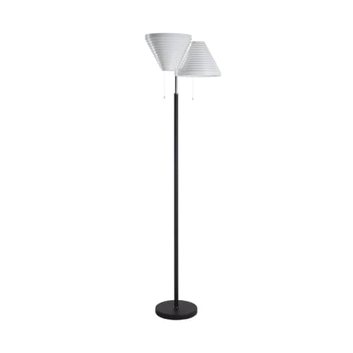 Lampada a stelo A810 metallo bianco / Alvar Aalto, 1959 - ARTEK - Bianco & Nero - Acciaio, Acciaio rivestito in pelle, Ottone lucido