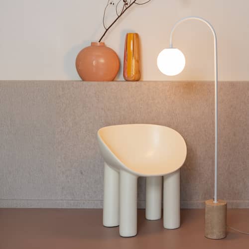 Lampada a stelo Tivoli pietra bianco - It\'s about Romi - Bianco - Acciaio, Travertino, Vetro