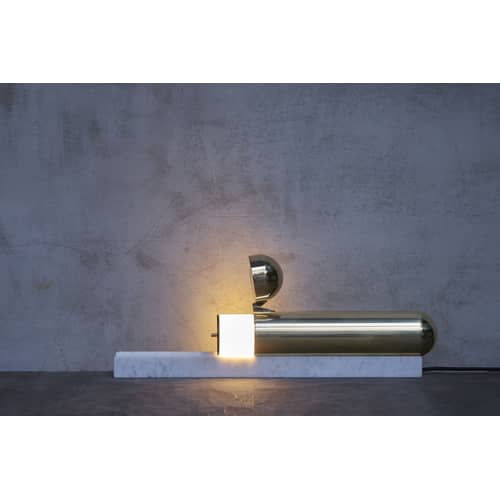 Lampe de table ISP LED métal marbre blanc or / Marbre & laiton - L 52 cm - DCW éditions - Marbre blanc / Laiton - Laiton poli, Marbre