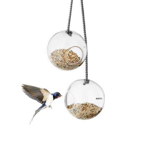 Double mangeoire à oiseaux design en verre / Ø 10 cm - Eva Trio - Transparent - Nylon, Verre borosilicaté