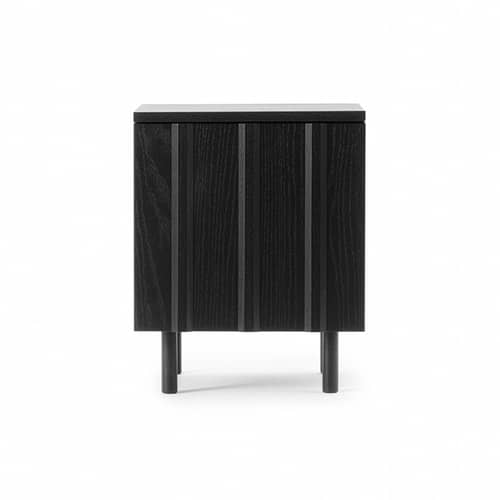 Nachttisch Rib holz schwarz / 1 Tür - Normann Copenhagen - Schwarz - Eichenfurnier, massive Eiche