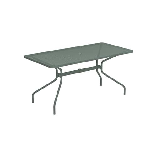 Cambi Rectangular table metal green / 160 x 80 cm - Parasol hole - Emu - Dark green - Perforated canvas, Steel