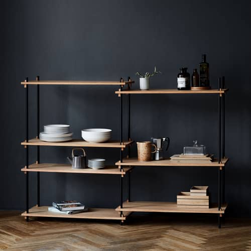 Regal Shelving System - s.115.1.A holz natur / B 85 x H 115 x T 35 cm - MOEBE - Eiche natur / Weiß - MDF Eichenfurnier, Stahl