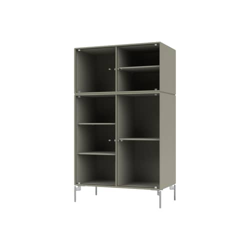 Geschirrschrank Ripple III holz grau / Vitrine - B 69,6 x T 38 x H 105 cm / Wellglas - MONTANA - Fennel 144 / Verchromte Füße - Geriffeltes Glas, lackierte Holzfaserplatte, verchromter Stahl