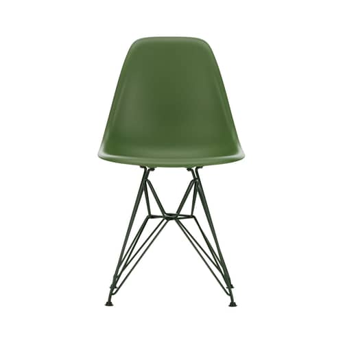 Sedia RE DSR Colours - Eames Plastic Side Chair materiale plastico verde / (1950) - Gambe colorate / Riciclata - Vitra - Base verde foresta/verde scuro - Acciaio laccato, Plastica riciclata post-consumo