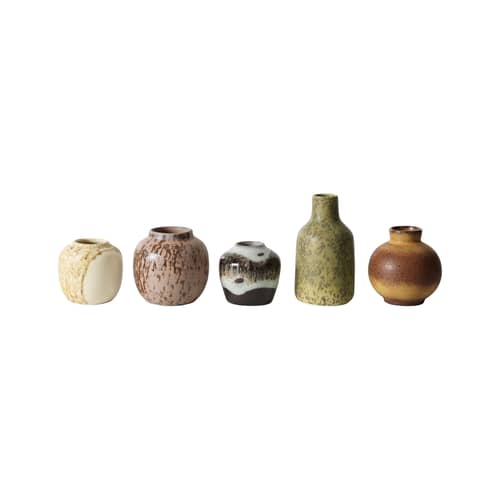Set de 5 mini vases 70s céramique - HK LIVING - Multicolore - Grès émaillé