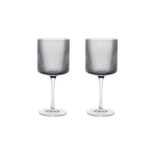 Verre à vin rouge Ripple / Set de 2 - 32,5 cl - Ferm Living - Gris fumé - Verre soufflé bouche