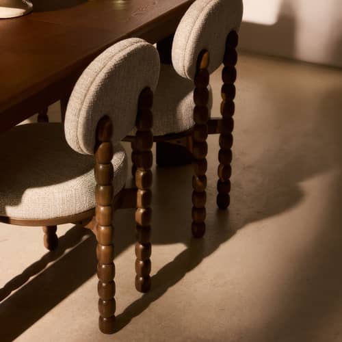 Gepolsterter Stuhl Bold textil beige - NV GALLERY - Beige / Holz dunkel - Getöntes Eichenholz, High Density-Schaum, Tissu Tweed