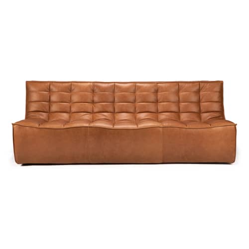 Divano destro N701 pelle marrone / 3 posti - L 210 cm / Pelle - Ethnicraft - Cognac - Espanso, Legno, Pelle anilina