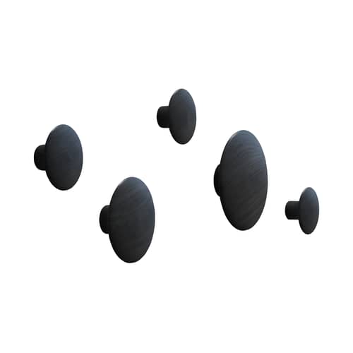 Set de 5 patère The Dots Wood / Bois - Différents diamètres - Muuto - Noir - Frêne peint