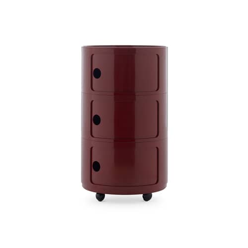 Rangement Componibili New Big plastique rouge / 3 tiroirs - Ø 42 x H 69,5 cm - Kartell - Bordeaux - ABS