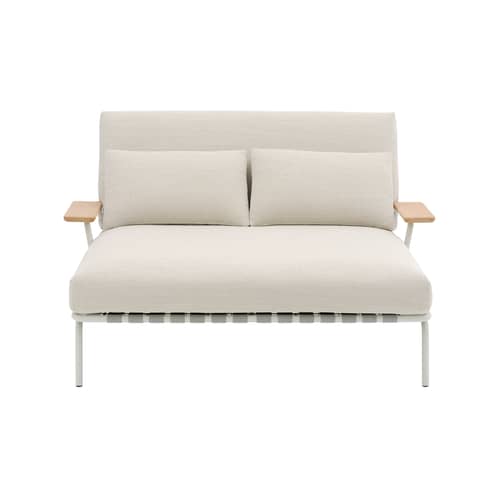 Lettino prendisole doppio Settle tessuto bianco - Muuto - Grigio Bianco (tessuto Laze 1) - Acciaio, Cinghie, Espanso, Legno di mogano Sapele, Tessuto outdoor
