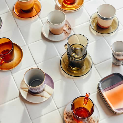 Set de 4 soucoupes pour tasse à café 70s glassware - HK LIVING - Vert fumé - Verre