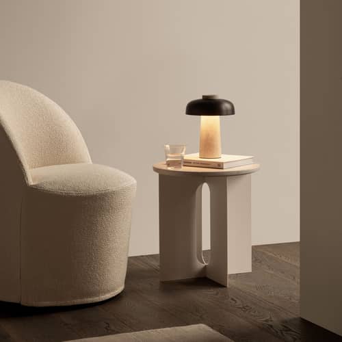 Reverse LED Wireless rechargeable lamp metal brown - Audo Copenhagen - Burnished brass / Beige - Aluminium, Raw travertine