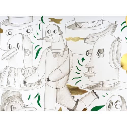 Affiche Jaime Hayon x The Wrong Shop - Animalothèque papier vert / 47.5 x 67.5 cm - Exclusivité - The Wrong Shop - Blanc, vert, or (sans cadre) - Papier premium