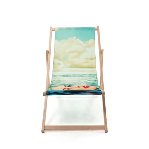 Chaise longue pliable inclinable Toiletpaper bois multicolore / Girl in the sea - Seletti - Girl in the sea - Hêtre massif, Polyester